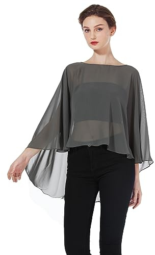BEAUTELICATE Stola Coprispalle Elegante Chiffon Donna Scialle Mantellina Poncho Chiffon Estiva per Cerimonia Sposa Damigella Matrimonio Festa (Grigio Scuro)
