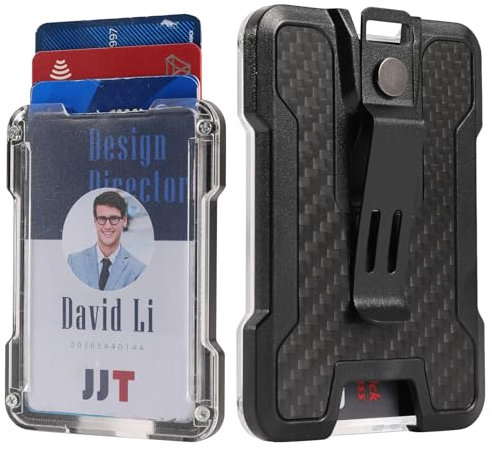 Lahawaha Kohlefaser-Ausweishalter/Kartenhalter, langlebiger ID/Kreditkartenhalter mit Metallclip (Hält 1 bis 4 Karten) Schwarz.