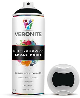 Veronite 1 x Spray Paint 400ml - Matt Black for Metal, Plastic, Wood, Fabric, Glass & Furniture - Ultra Adhesion/Coverage - RAL 9005