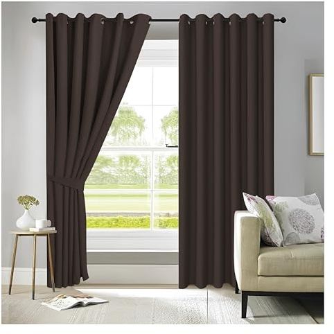 APEX FURNISHINGS Brown Blackout Curtains for Bedroom 108 Inch Drop Thermal Insulated Eyelet Curtains & Drapes for Window Treatment & Living Room, 2 Panels (90x108 Inches)
