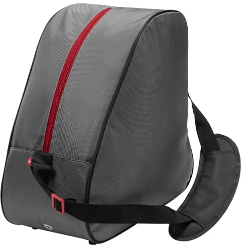 Navaris Ski Boot Bag - Ski and Snowboard Bag for Boots, Helmet or Gear - Hand Luggage Size Bags for Air Travel - Ventilated with Extra Compartment & Shoulder Strap, Red/Grey