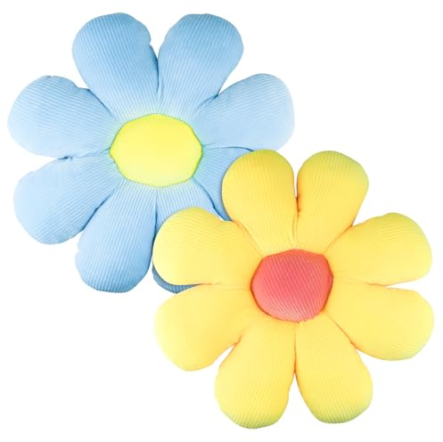 Ortviai 2 x Blumenkissen, Weiß und Rosa Blumenform, Bunt, Cute Pillow, Plüsch-Bodenkissen für Schlafzimmer, Sofa, Stuhl, Dekoration 38cm (C)