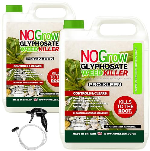 Pro-Kleen NOGROW WeedKiller 2 x 4 Litre Deep Root Killing 7.2g/l Glyphosate Weed Killer Ready to Use Formula Supplied with Spray Head & Hose