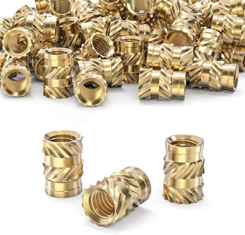ORTAVA M4 gänginsats, 100 stycken inpressningsmuttrar, mässing inbäddningsmuttrar flänsmuttrar, M4 × 8,1 × 6 mm, trådade insatser för plastdelar genom värme eller ultraljud i 3D-skrivardelar