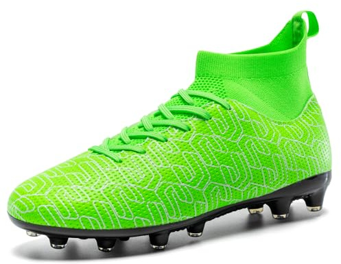 Soccer Cleats Mens High-Top Spikes AG Outdoor Training Soccer Shoes Men Womens Cleats for Big Boys,Green,US Men 9.5