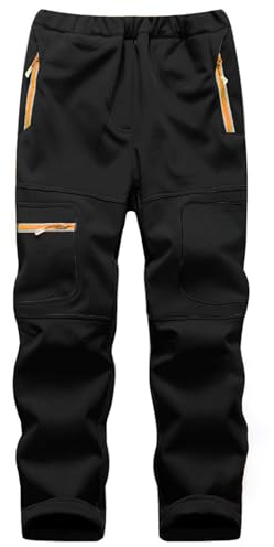 linlon Kids Boy's Snow Waterproof Pants Youth Fleece Lind Hiking Softshell Warm Insulated Ski Trousers,9056-Black-3XL (14-15Years)
