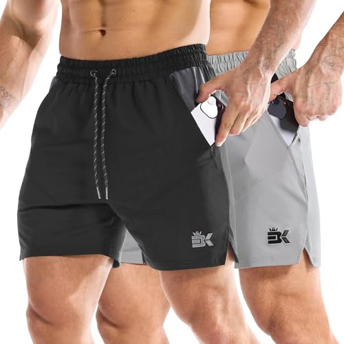 ZENWILL Pack de 2 DryFlow Pantalones Cortos Ligeros Deporte Hombre,Short Gym Running para Gimnasio, Pantalón Corto Ejercicio Hombre Secado Rápido(Negro/Gris Claro,L)
