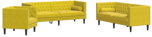 vidaXL Soffgrupp chesterfield 3 delar bolsterkuddar gul sammet, soffgrupp, vardagsrumssoffa, sammetssoffa, soffgrupper, vardagsrumssoffor