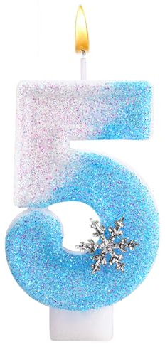 Alaoo Frozen Birthday Candles, Blue Number 5 Candle Snowflake 5th Number Candle 5th Cake Topper for Girls Frozen Themed Birthday Decorations Party Supplies