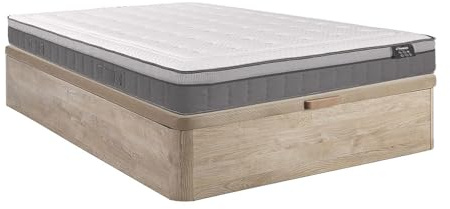 Vente-unique - Ensemble 160 x 200 cm sommier Coffre Naturel Clair + Matelas Hybride Ressorts ensachés 7 Zones et mémoire de Forme ép.30cm - Asgard de YSMÉE