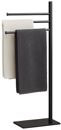Relaxdays Portasciugamani a 3 Bracci Mobili, Piantana da Bagno, HLP: 83x33,5x14 cm, Porta Asciugamani in Metallo, Nero