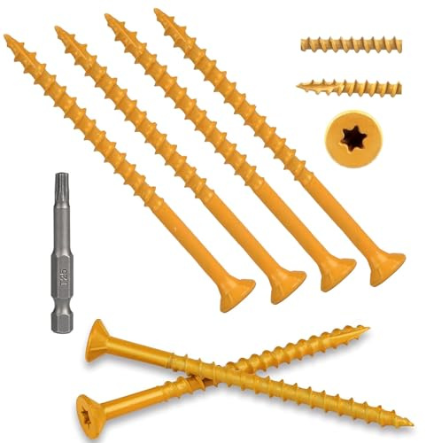 100Pack Wood Deck Screw #10 x 3 Exterior Decking Screws with 1Pcs T25 Star Bit Rust Resistant Epoxy Coated, Torx/Star Drive Head 3 Inch Wood Deck Screws for Wooden