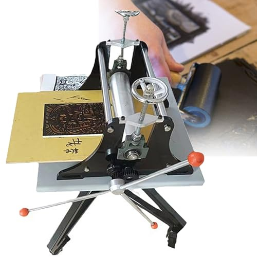 Máquina de impresión manual de prensa plana, 320 x 500 mm, prensa de impresión en bloque Lino, ajuste de altura, palanca de mano para impresión de letras y tinta en bloque de madera
