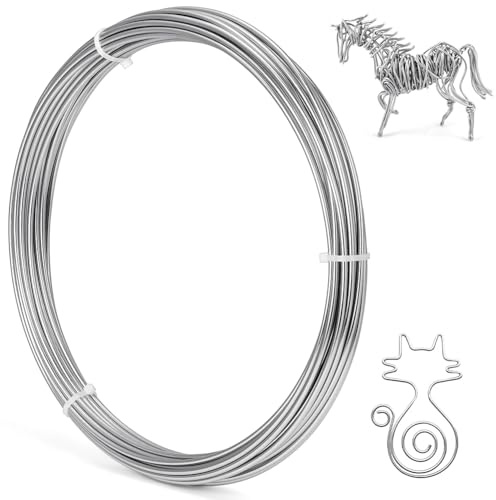 vsshe Fil d'Artisanat en Aluminium 2mm x 10m, Flexible Fil Aluminium Argent Sculpture, Fil Métallique pour Fabrication à Main Pour Bijoux, Modelage, Sculpture, Loisirs Créatifs Et DIY(2mm x 10m)