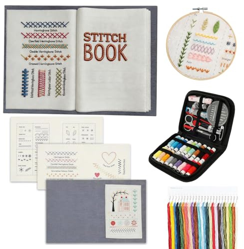 MinXin Embroidery Stitch Book, 2026 Nuevo Embroidery Kit con 143 Patrones Kit de Bordado Costura, Libro de Bordado Portátil para Principiantes, Adultos y Amantes de las Manualidades
