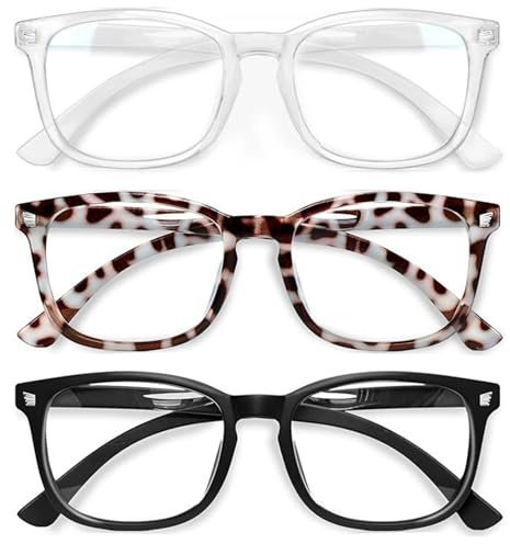 JSTHHTT 3 Pares Gafas de Lectura para Mujer y Hombre, Gafas Luz Azul, Gafas Filtro Luz Azul, Montura Cuadrada Clásica, Gafas de Lectura Cuadrados