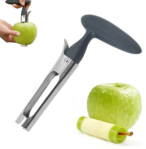 Yuiturt Vide-pomme avec poignée en ABS, lame dentelée en acier inoxydable, poignée en plastique, gris