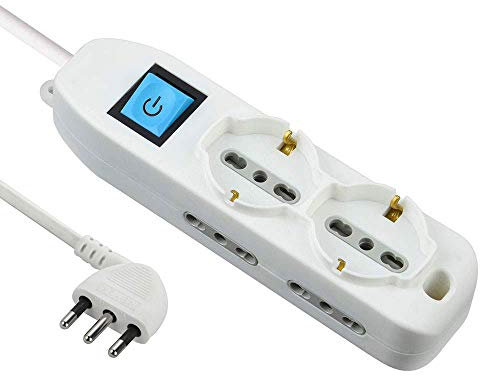 Electraline 62049 Multipresa 6 Posti 2 Schuko e 4 Bivalenti 10/16A, Cavo HO5 VV-F, Spina 16A, Bianco, 3 M