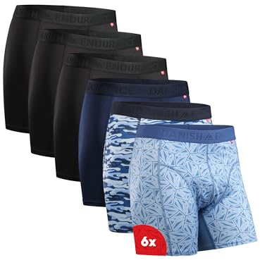 DANISH ENDURANCE 6er Pack Sport Boxershorts Herren, Mit regulärem oder langem Bein, 3X Schwarz, 1x Blau, 1x Camo, 1x Mosaik, M