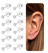 ORAZIO 6 Paar Kleine Ohrstecker Silber 925 Damen Herren Mädchen 2mm Zirkonia Ohrringe Ohrknorpel Piercing Nickelfrei Runde Ohrstecker Set Silber Klein