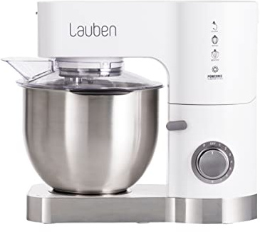 Küchenmaschine Lauben Kitchen Machine 1200BC mit Kupfermotor und Ganzmetall-Getriebe, 1200W, Mixer aus gehärtetem Glas, Großes Fassungsvermögen von 5,5 l, 3D-Technologie Effectimix® (Weiß)