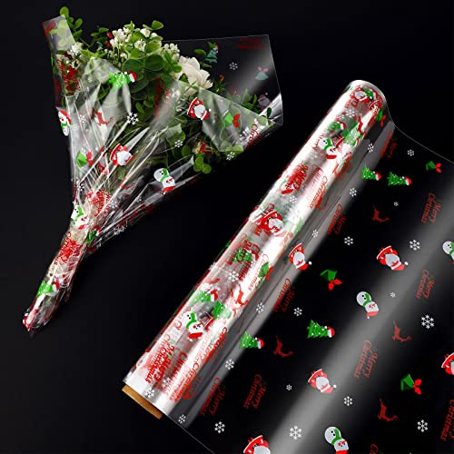 Klar cellofan presentfolie transparent rulle: Jul mönster presentpapper tjock lång film kristallpapper transparent papper för konst blommor hantverk 40 cm x 30 m