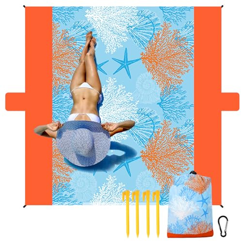 NewDoar 200x210cm Beach Blanket Sandproof Extra Large Beach Mat with 2 Pockets Picnic Blanket Waterproof Lightweight Picnic Mat for Camping Hiking Beach Travel, with 4 Stakes, 4 Corner Pockets