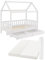 Juskys Kinderbett Marli 90 x 200 cm mit Matratze, Bettkasten, Rausfallschutz, Lattenrost & Dach - Massivholz Hausbett für Kinder - Bett in Weiß