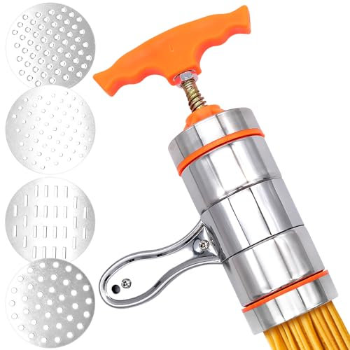 Fahibin Edelstahl Manuell Nudeln Maker,Mini Manueller Nudelhersteller, Manuelle Nudelmaschine Tragbare mit 4 Formen für Haushalte, Restaurants, Nudelläden