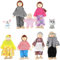 Ezydka Puppenhaus Puppen 9 Stück Puppenfamilie für Puppenhaus, Hölzerne Puppenhaus Figuren Puppen Familie Set Biegepuppen mit 2 Hund für Puppenhaus Zubehör Geschenk