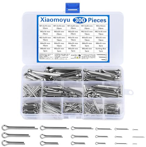 300 Pcs Stainless Steel Cotter Pins Assortment, Split Pins, assorted Clip Key Fastener Fitting Panel Pin Kit for Automotive, Mechanics, Car Garage, Workshop, with a Storage Box