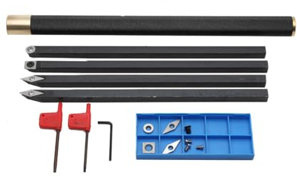 ECUTEE 4 HSS Drechselmesser Tranchiermesser Drechseleisen Set, Drehwerkzeug Drehmeißel Holzbearbeitungs-Drehwerkzeugse Holzdrehmeißel mit 4 x Klingen Hartmetallfräserschäfte 1x Griffverlängerung