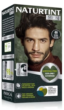 Naturtint Men Permanent Hair Colour Gel 4N Natural Chestnut for Hair Beard and Moustache. Ammonia Free, up to 100% Grey Coverage, Natural Looking Long Lasting Results