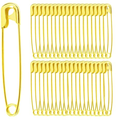 Spille di sicurezza, 50 spille da balia grandi da 45 mm, resistenti per vestiti, coperte, maglioni, scialli, artigianato (oro)