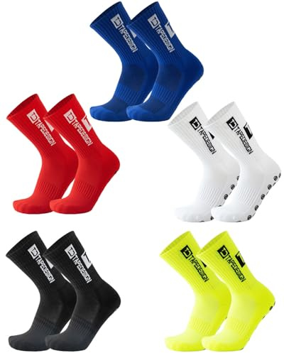 QLEUIFT 5 PCS Calzini Grip Calcio, Calze Antiscivolo Calcio con Puntini in Silicone, Calze Calcio Comode, Calzettoni Calcio Traspiranti, EU39-46 Antiscivolo Uomo Unisex per Calcio Trekking, 5 Colori