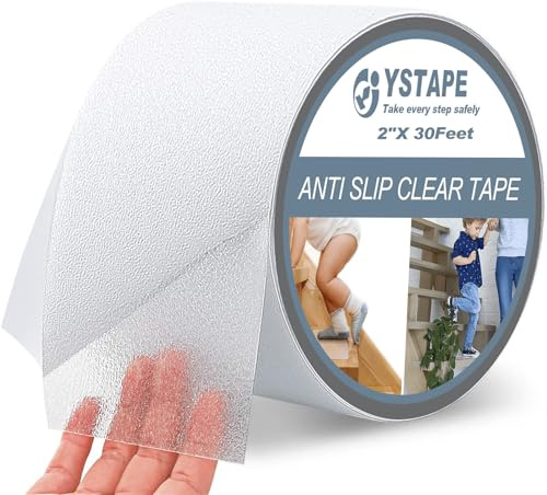 LAOJU Anti Slip Transparent Grip Tape Non Slip Stair Safety Tape Strong Textured Stair Treads Adhesive Tape High Traction Safety Tapes for Indoor Outdoor Stair Steps Deck, 2inch x30feet