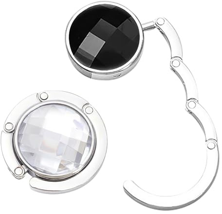 Glanzend Bag Holder for Table, 2 x Foldable Non-Slip Handbag Holder, Table Hook, Bag Hanger, Gift Idea Gadgets for Women, Silver Metal Bag Hook Set