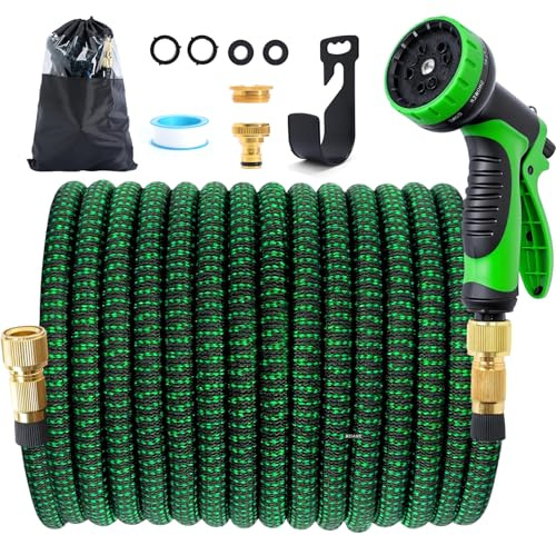 Jsdoin 50FT Expandable Garden Hose Pipe,Flexible Expanding Magic Hose with 3/4, 1/2 Fittings, 10-Function Spray Nozzle Hosepipes for Gardening and Car Washing（15m）