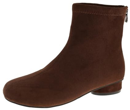 Bottines confortables en daim synthétique pour femme - Bout rond - Talon bloc bas - Fermeture éclair dans le dos - Chaussures décontractées pour l'hiver, marron, 40.5 EU