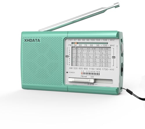 XHDATA D219 Radio a Pilas Portátil Pequeña Analógica FM Am SW, Radio de Transistor con Entrada para Auriculares, Excelente Señal, Uso Simple para Personas Mayores, Hogar y Emergencia AA Verde