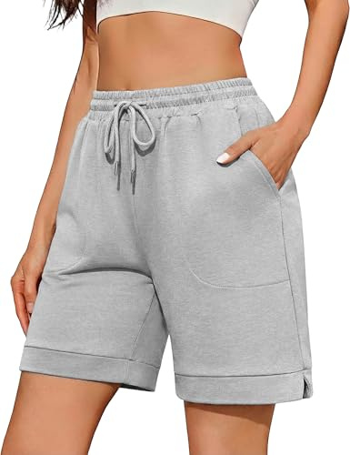 Aseniza Women's Running Shorts Gym Knee Length Sports Activewear Grey