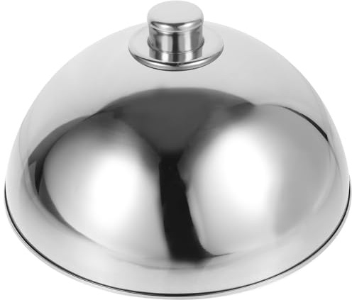 OUNONA Stainless Steel Food Dome Cover with Silver Bead Handle, Steaks Burgers Basting Dome, Dustproof Food Serving Plate Lid for Home, Restaurant, And Catering Use (10inch, Silver Bead)