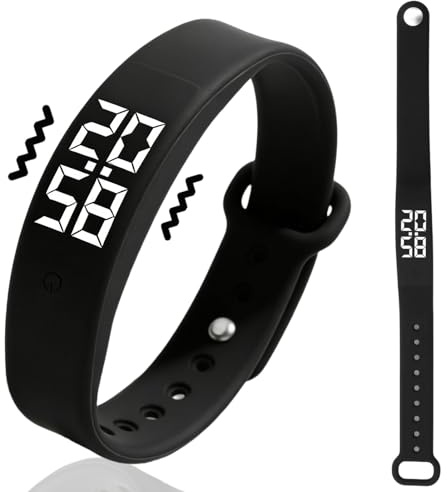 Synclum Pulsera de Alarma Vibratoria Silenciosa con Despertador Digital y Recordatorios, Reloj de Muñeca con Vibración sin Sonido para Dormilones Profundos, Audición Sensible, Adultos Niños y Mayores