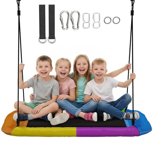 AIYAPLAY Columpio nido, altura ajustable, 148 x 77 cm, hasta 300 kg, columpio de jardín con cuerdas ajustables, columpio para niños de 3 a 8 años, para niños de 3 a 8 años, para exterior e interior