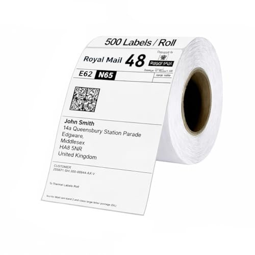 Volunx Thermal Shipping Labels Roll, 4x6 Inch, 500 Labels, 100x150mm, Strong Adhesive, Waterproof, BPA-Free, Compatible with Zebra, Dymo 4XL, Rollo, MUNBYN (1 Roll - 500 Labels)