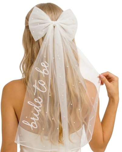 Bride to Be Veil, White Elegant Bow Bride Hen Do Veil for Hen do Decorations Hen Party Veil for Bachelorette Party Wedding Engagement