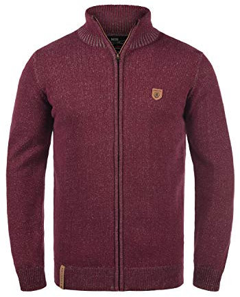 Indicode IDAndy Herren Strickjacke Cardigan Grobstrick Pullover mit Stehkragen Reißverschluss Baumwollmischung Regular fit, Größe:L, Farbe:Wine (227)