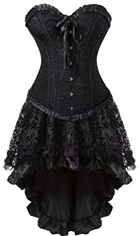 Jutrisujo Robe Corset Bustier Jupe Femmes Sexy Dentelle Lingerie Grande Taille Burlesque Noir L