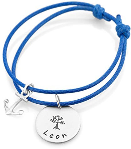 Taufarmband Junge Anker mit Gravur blaues Armband Kinderarmband zur Taufe Silberschmuck Baby Taufgeschenk Lebensbaum Taufbaum | HANDMADE IN GERMANY