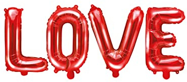 PartyDeco- Set Palloncin folie Mylar Silkat Ord Kärlek Röd, 140 x 35 cm, Färg, FB17M-007